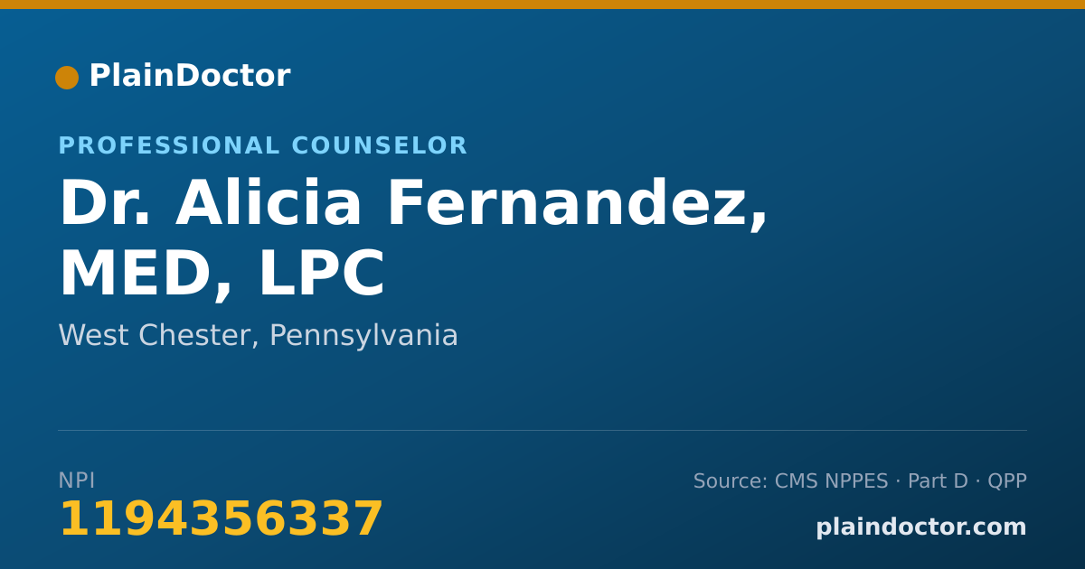 Shareable card for Alicia Fernandez, MED, LPC - Professional Counselor, West Chester, PA