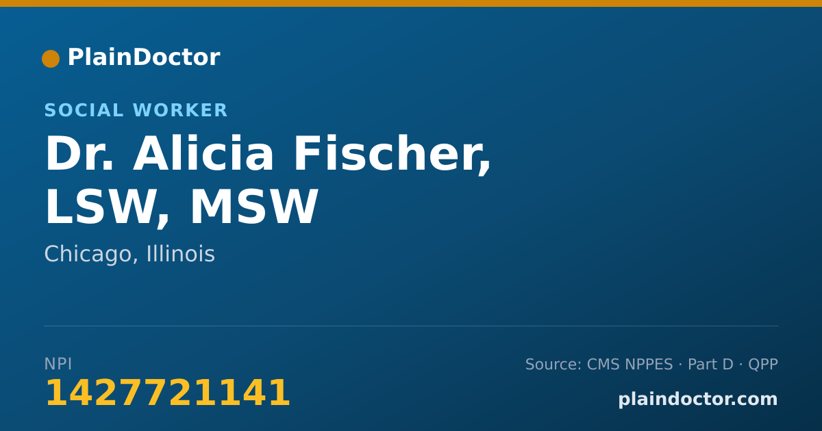Shareable card for Alicia Fischer, LSW, MSW - Social Worker, Chicago, IL