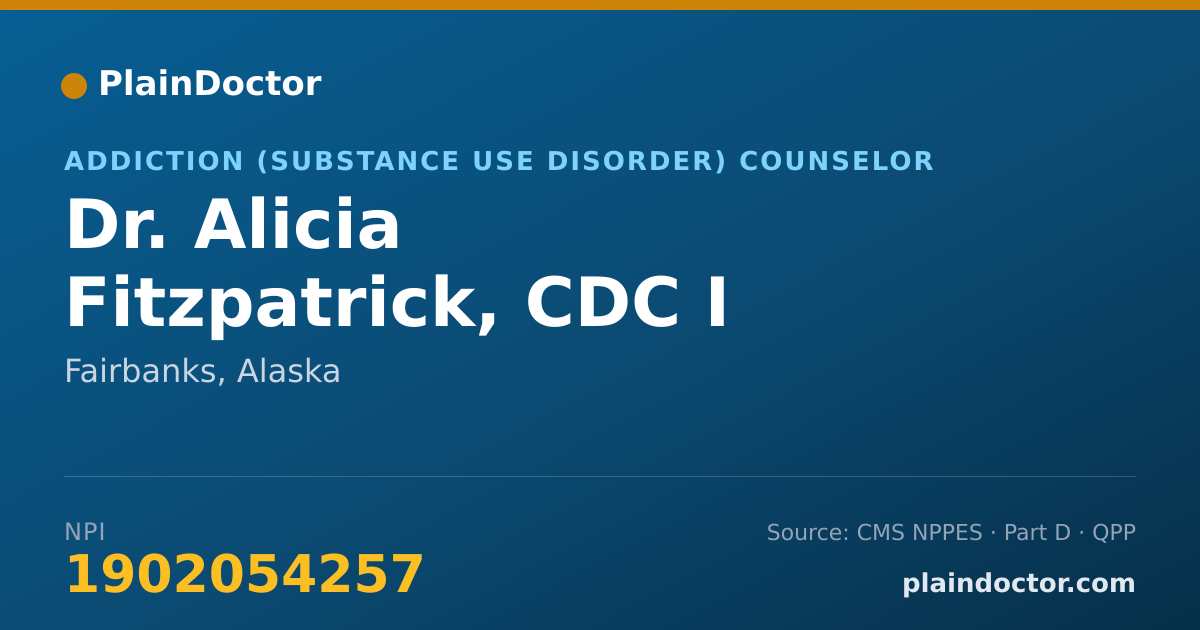 Shareable card for Alicia Fitzpatrick, CDC I - Addiction (Substance Use Disorder) Counselor, Fairbanks, AK
