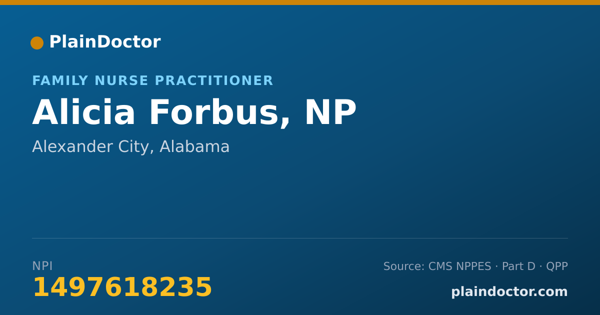 Shareable card for Alicia Forbus, NP - Family Nurse Practitioner, Alexander City, AL