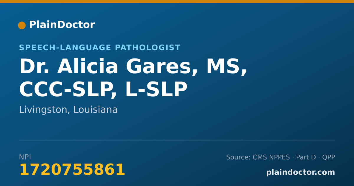 Shareable card for Alicia Gares, MS, CCC-SLP, L-SLP - Speech-Language Pathologist, Livingston, LA