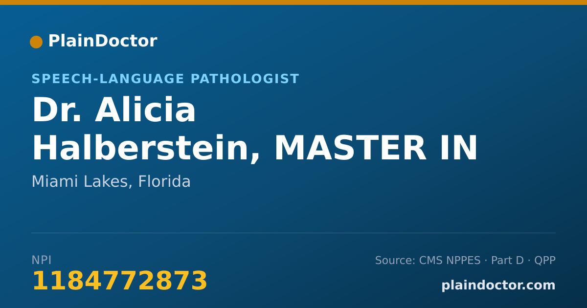Shareable card for Alicia Halberstein, MASTER IN SCIENCE - Speech-Language Pathologist, Miami Lakes, FL