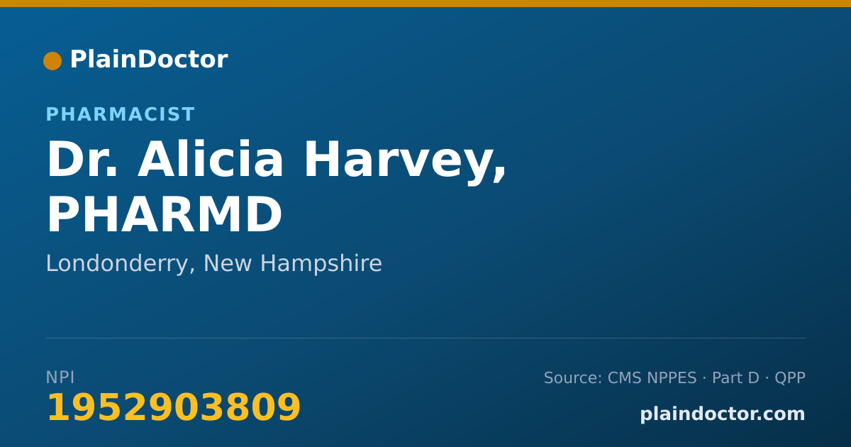 Shareable card for Alicia Harvey, PHARMD - Pharmacist, Londonderry, NH