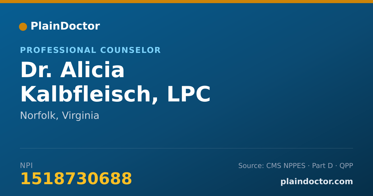 Shareable card for Alicia Kalbfleisch, LPC - Professional Counselor, Norfolk, VA