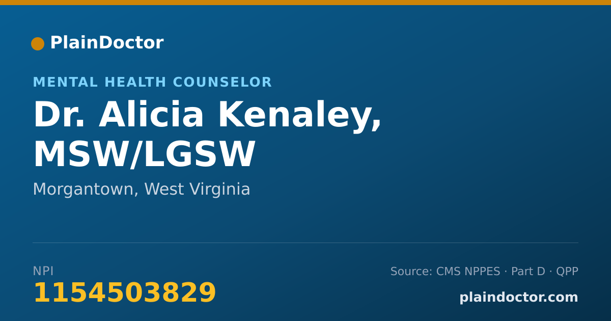 Shareable card for Alicia Kenaley, MSW/LGSW - Mental Health Counselor, Morgantown, WV