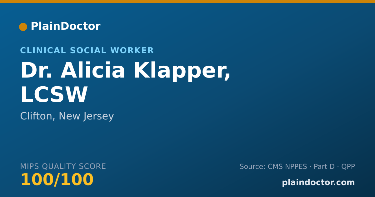 Shareable card for Alicia Klapper, LCSW - Clinical Social Worker, Clifton, NJ
