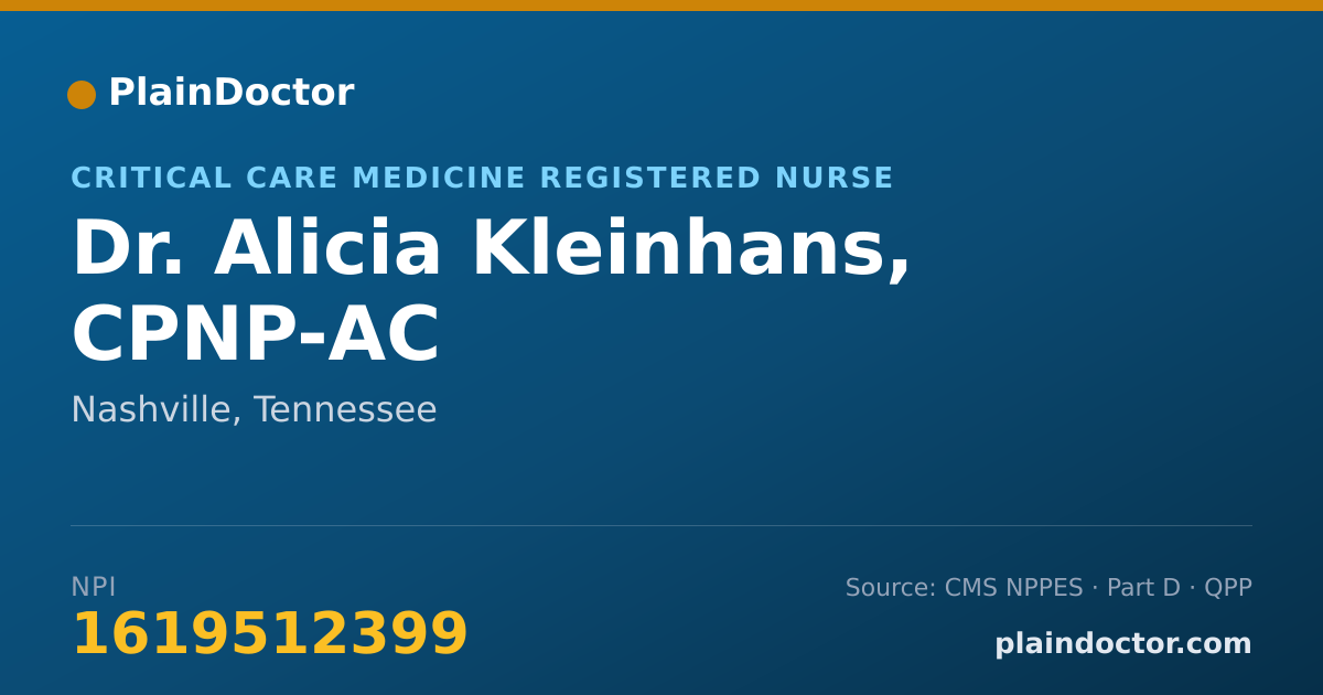 Shareable card for Alicia Kleinhans, CPNP-AC - Critical Care Medicine Registered Nurse, Nashville, TN