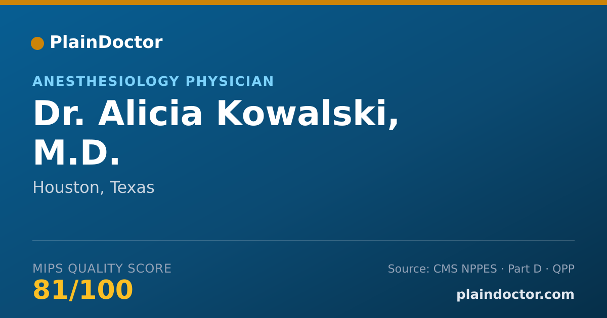 Shareable card for Alicia Kowalski, M.D. - Anesthesiology Physician, Houston, TX