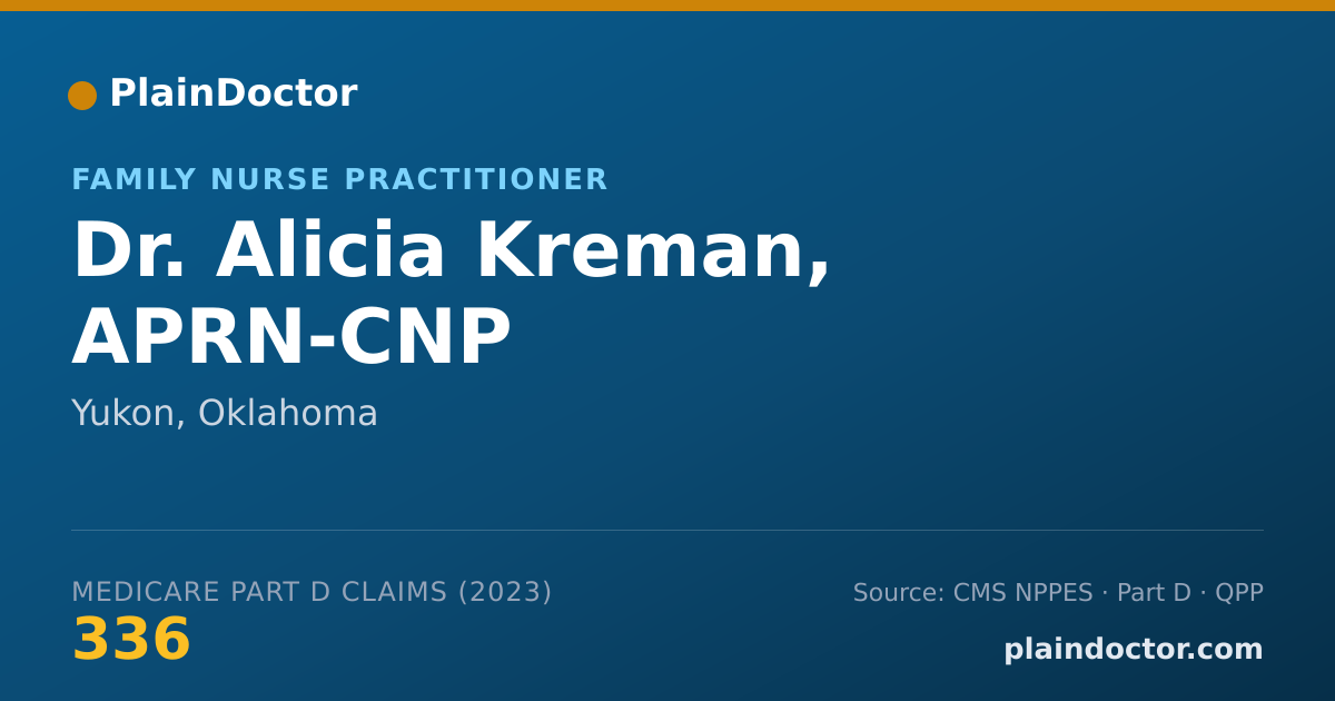 Shareable card for Alicia Kreman, APRN-CNP - Family Nurse Practitioner, Yukon, OK