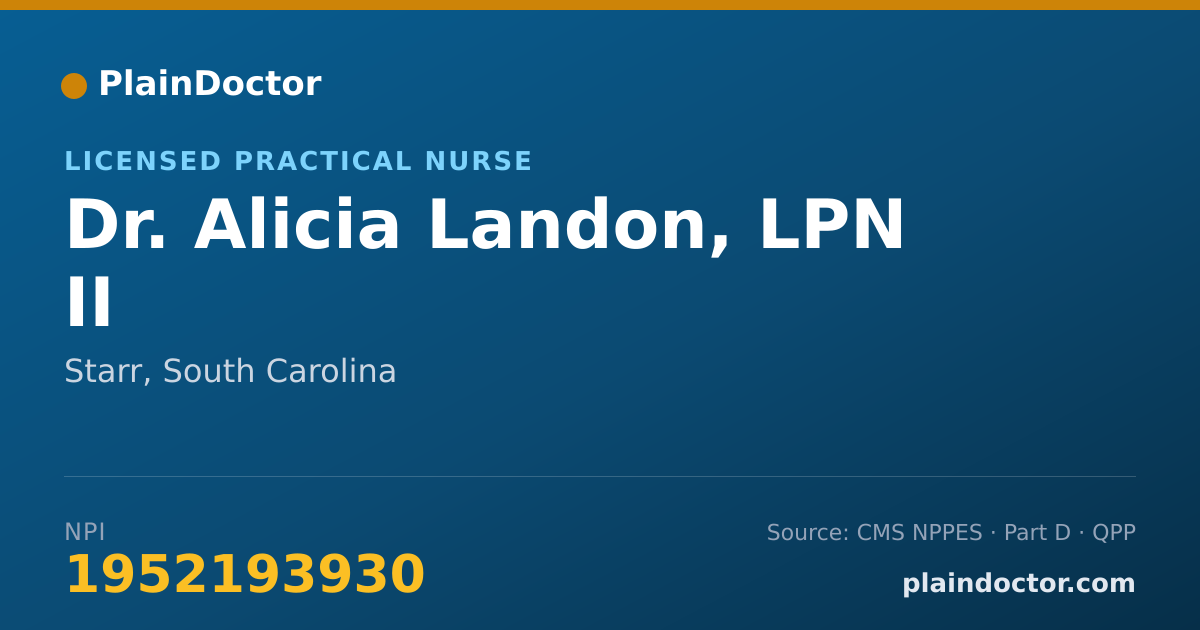 Shareable card for Alicia Landon, LPN II - Licensed Practical Nurse, Starr, SC