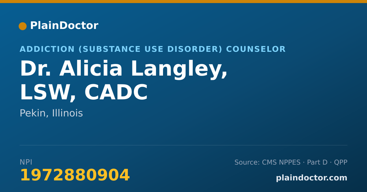 Shareable card for Alicia Langley, LSW, CADC - Addiction (Substance Use Disorder) Counselor, Pekin, IL