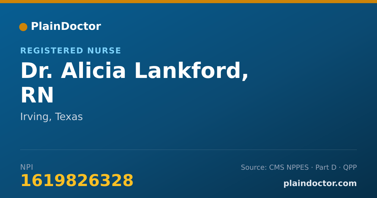 Shareable card for Alicia Lankford, RN - Registered Nurse, Irving, TX