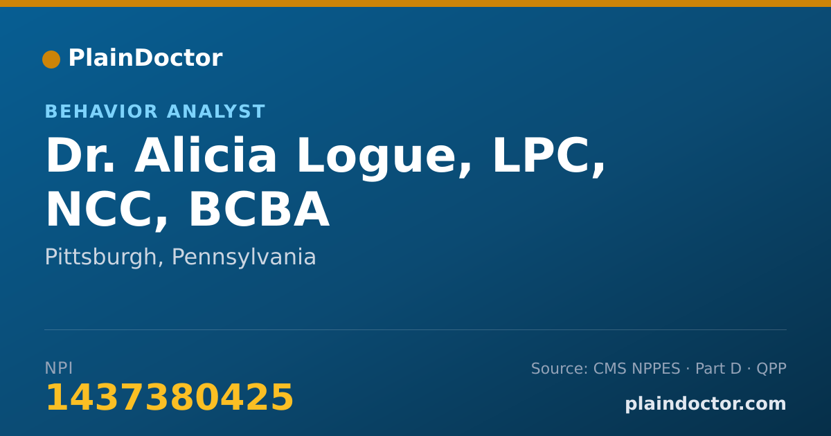 Shareable card for Alicia Logue, LPC, NCC, BCBA - Behavior Analyst, Pittsburgh, PA