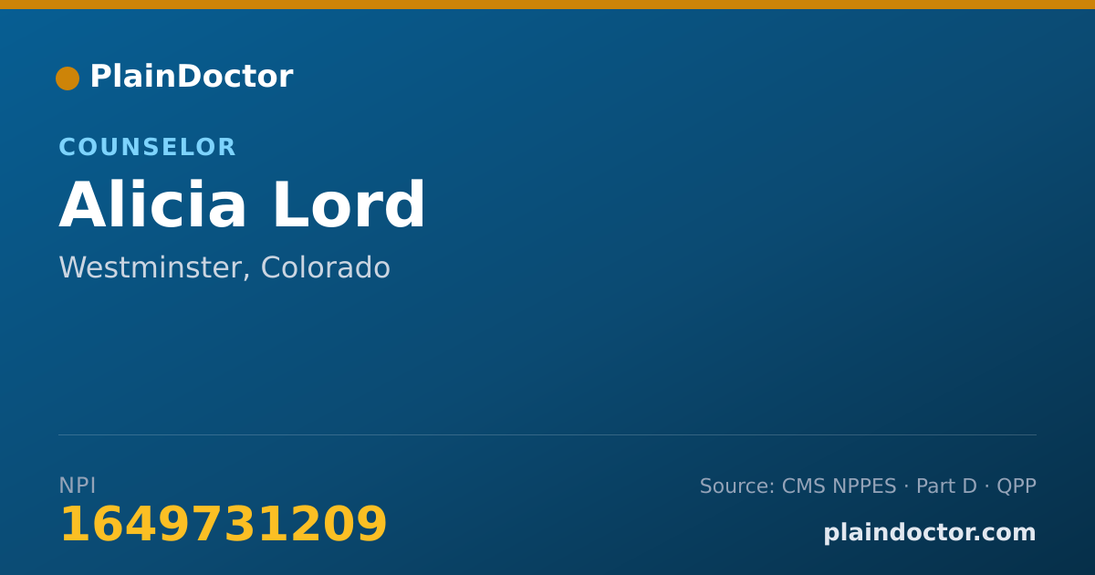 Shareable card for Alicia Lord - Counselor, Westminster, CO