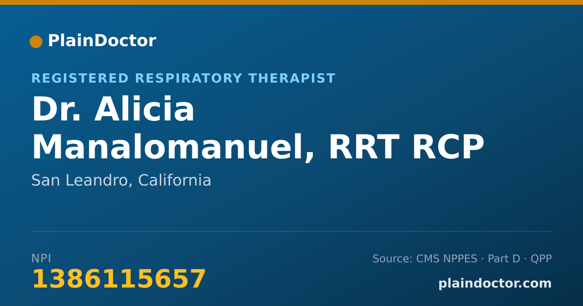 Shareable card for Alicia Manalomanuel, RRT RCP - Registered Respiratory Therapist, San Leandro, CA