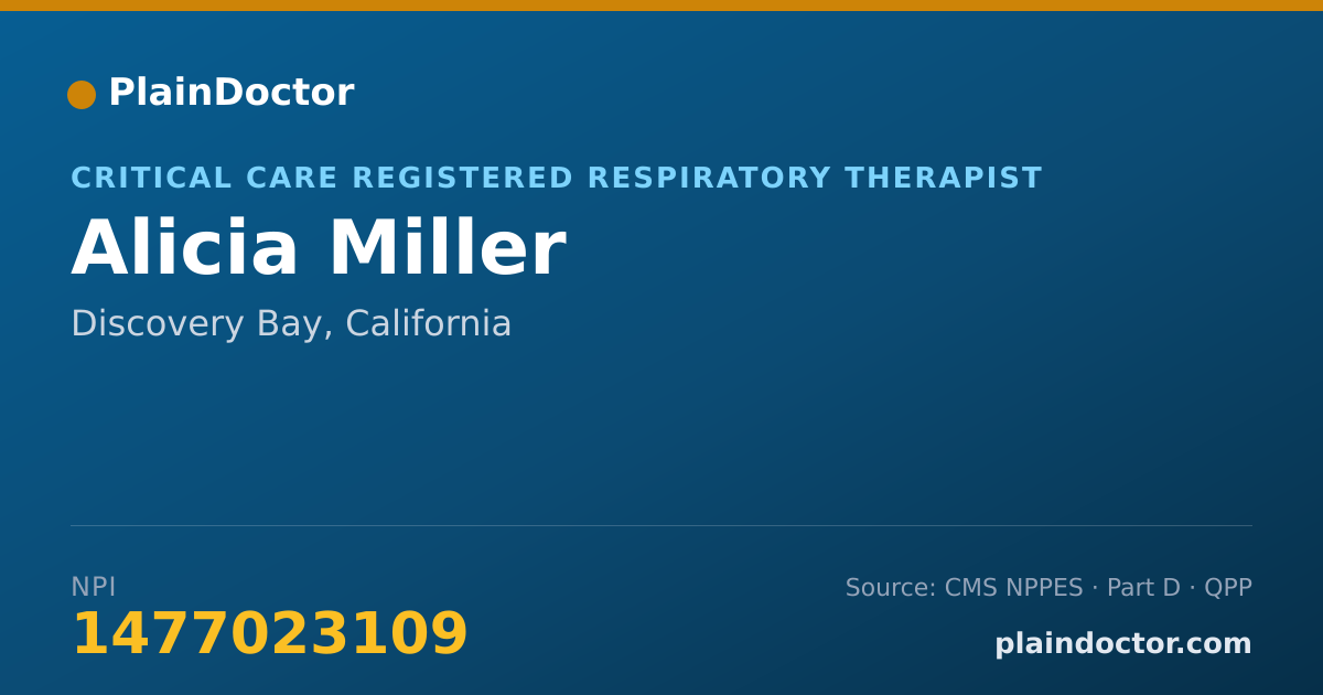 Shareable card for Alicia Miller - Critical Care Registered Respiratory Therapist, Discovery Bay, CA