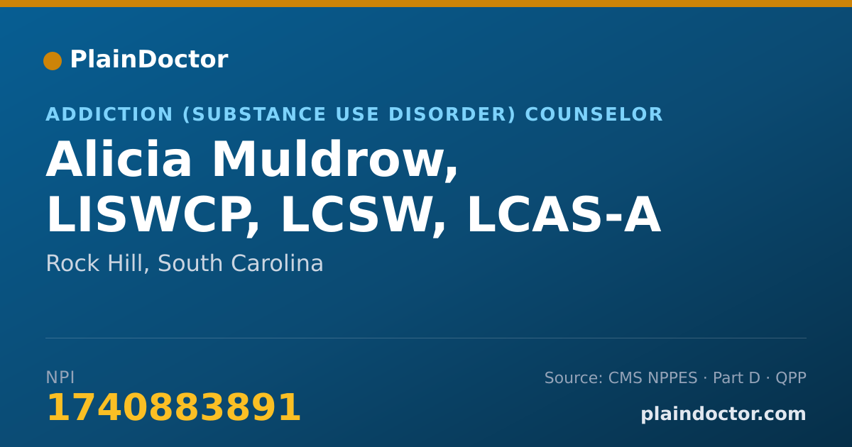 Shareable card for Alicia Muldrow, LISWCP, LCSW, LCAS-A - Addiction (Substance Use Disorder) Counselor, Rock Hill, SC