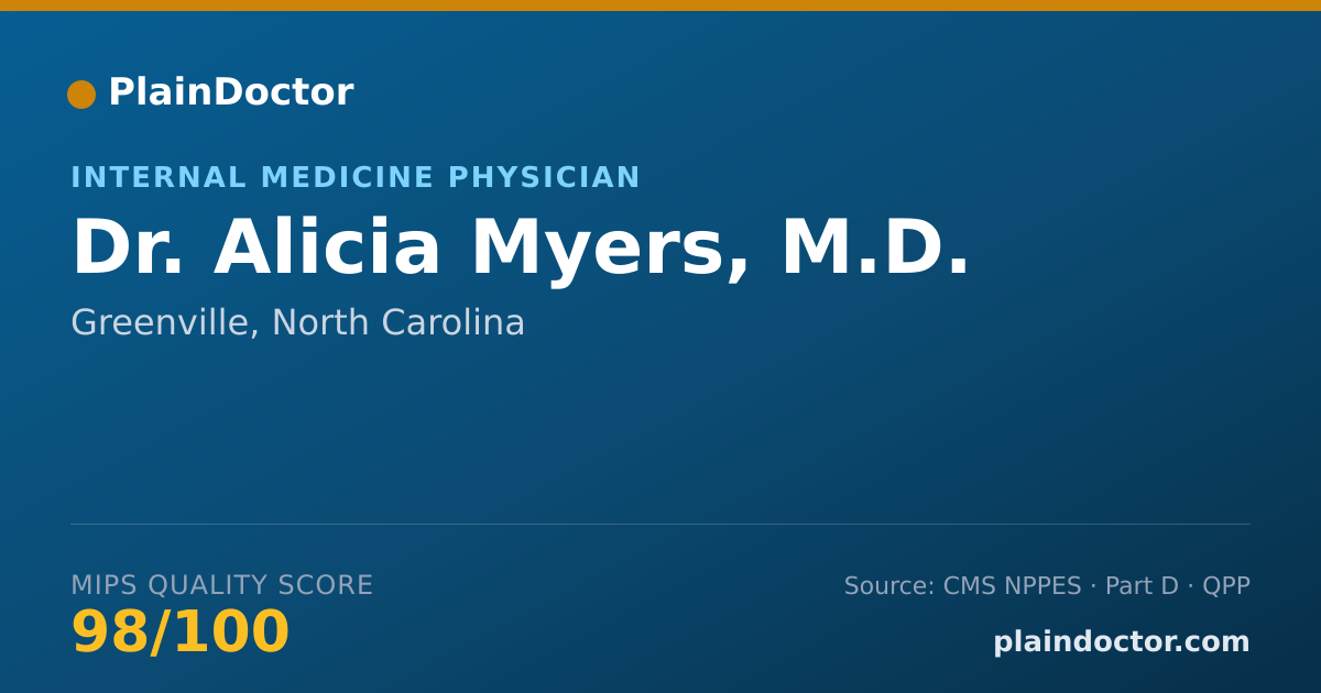 Shareable card for Alicia Myers, M.D. - Internal Medicine Physician, Greenville, NC
