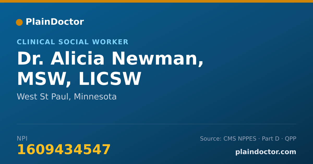 Shareable card for Alicia Newman, MSW, LICSW - Clinical Social Worker, West St Paul, MN