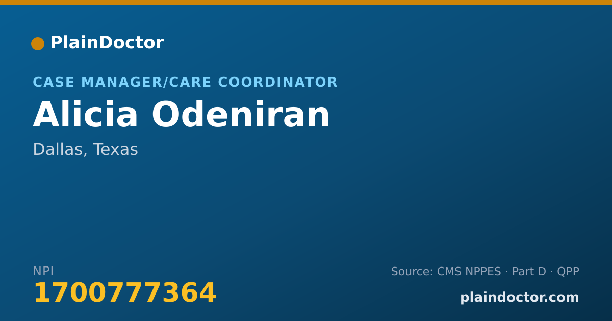 Shareable card for Alicia Odeniran - Case Manager/Care Coordinator, Dallas, TX