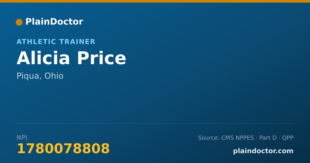 Shareable card for Alicia Price - Athletic Trainer, Piqua, OH