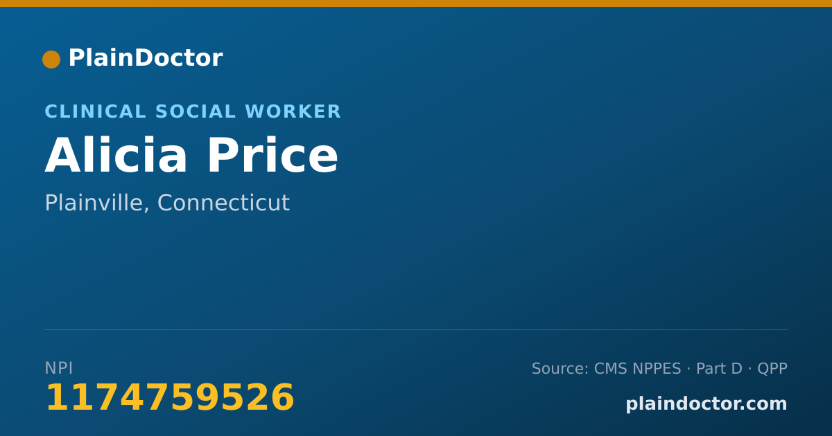 Shareable card for Alicia Price - Clinical Social Worker, Plainville, CT