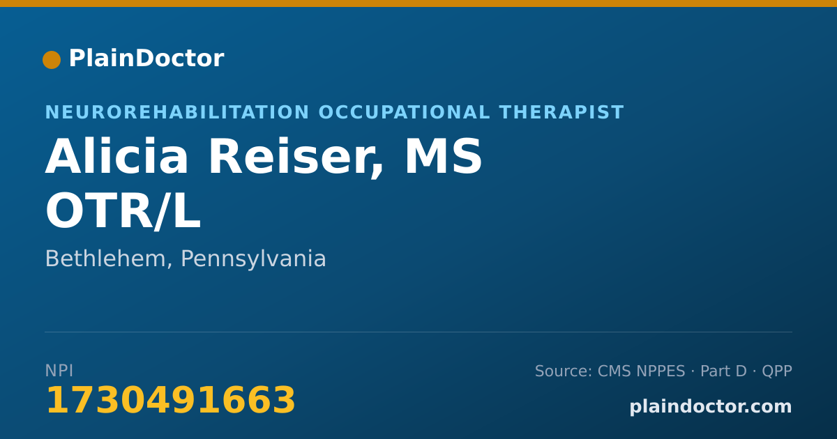 Shareable card for Alicia Reiser, MS OTR/L - Neurorehabilitation Occupational Therapist, Bethlehem, PA