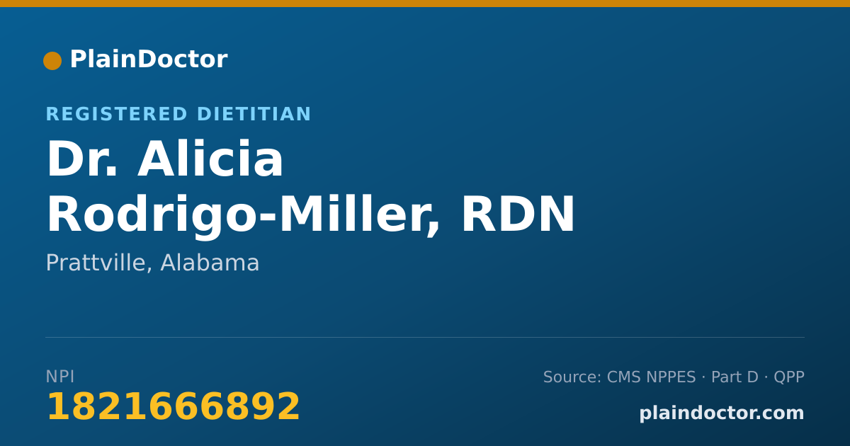 Shareable card for Alicia Rodrigo-Miller, RDN - Registered Dietitian, Prattville, AL