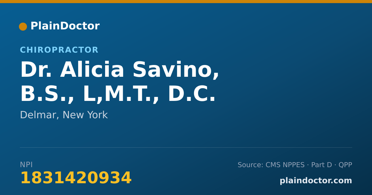Shareable card for Alicia Savino, B.S., L,M.T., D.C. - Chiropractor, Delmar, NY
