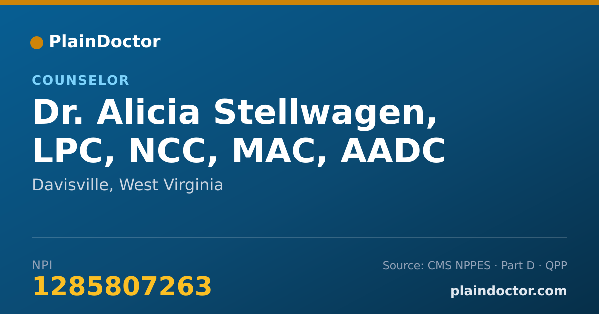 Shareable card for Alicia Stellwagen, LPC, NCC, MAC, AADC - Counselor, Davisville, WV