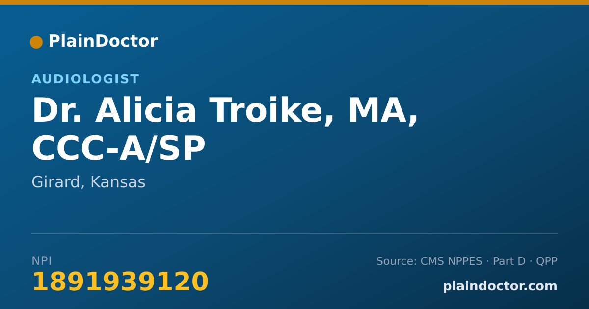 Shareable card for Alicia Troike, MA, CCC-A/SP - Audiologist, Girard, KS