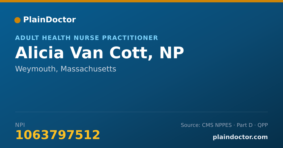 Shareable card for Alicia Van Cott, NP - Adult Health Nurse Practitioner, Weymouth, MA