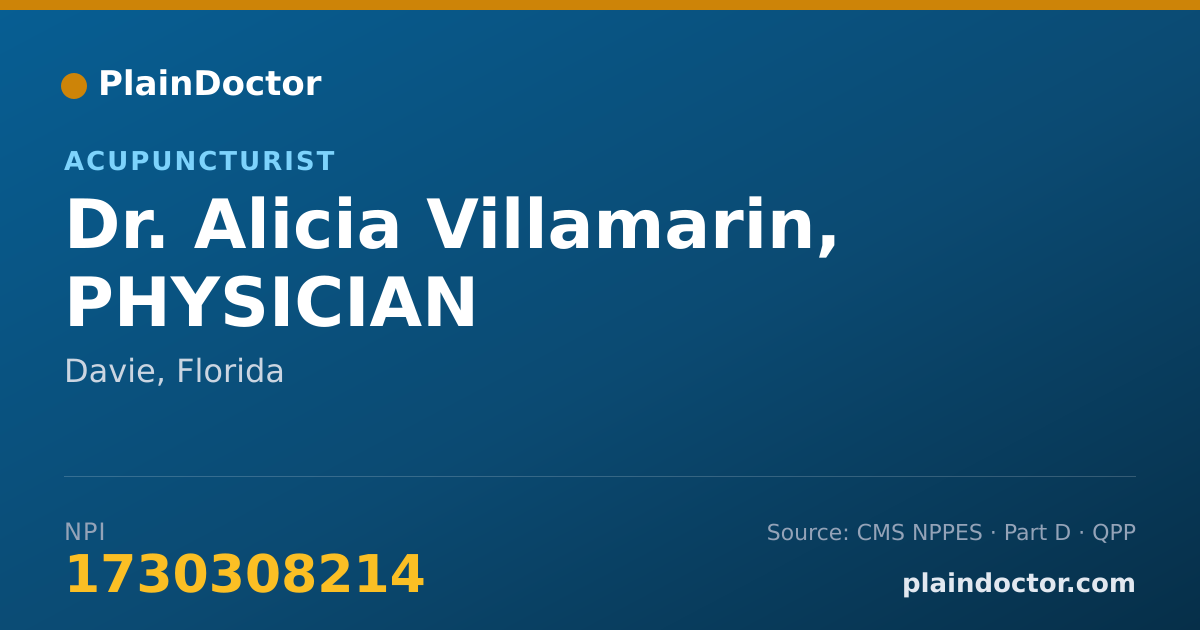 Shareable card for Alicia Villamarin, PHYSICIAN - Acupuncturist, Davie, FL