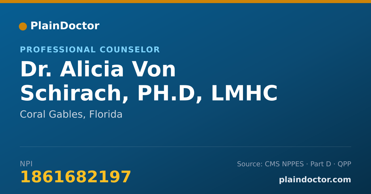 Shareable card for Alicia Von Schirach, PH.D, LMHC - Professional Counselor, Coral Gables, FL