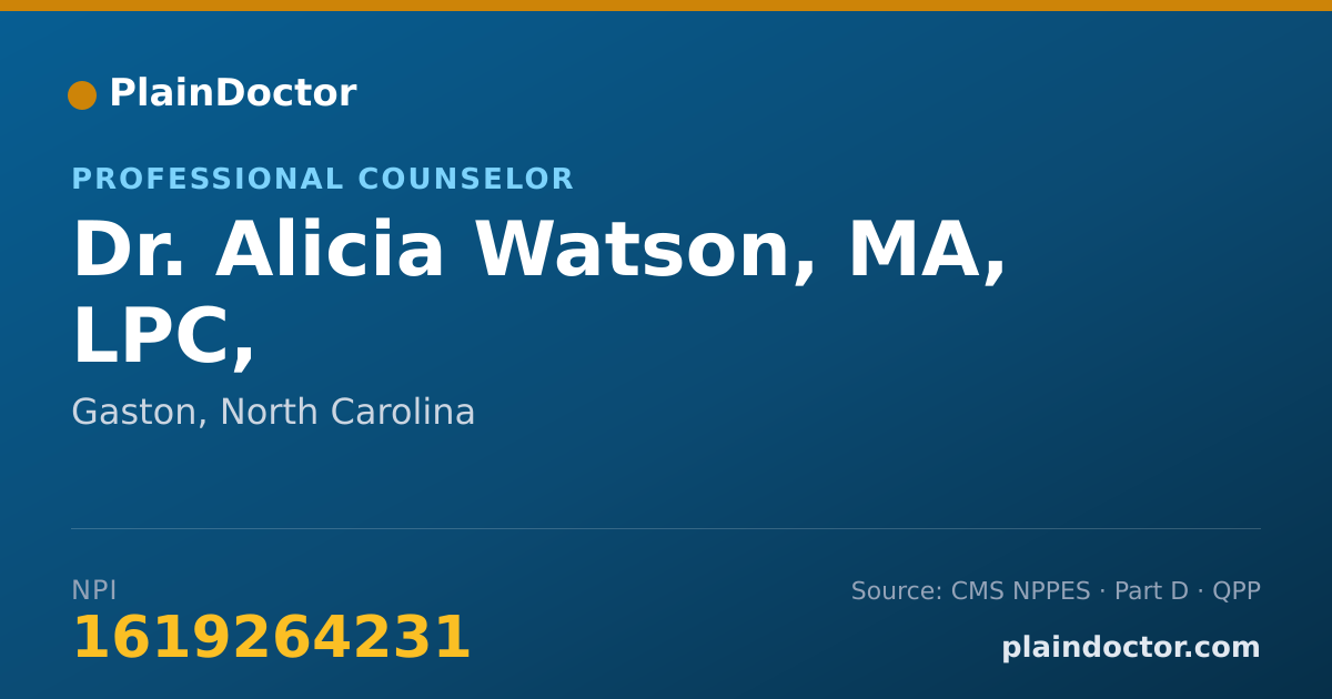 Shareable card for Alicia Watson, MA, LPC, - Professional Counselor, Gaston, NC