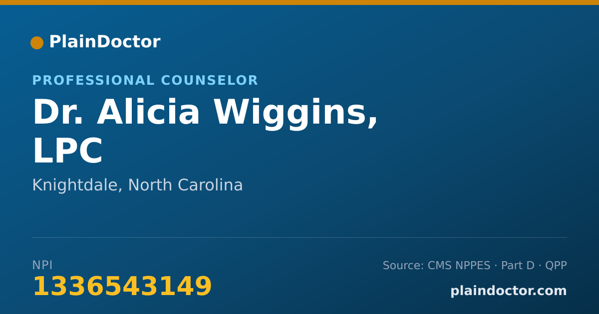 Shareable card for Alicia Wiggins, LPC - Professional Counselor, Knightdale, NC