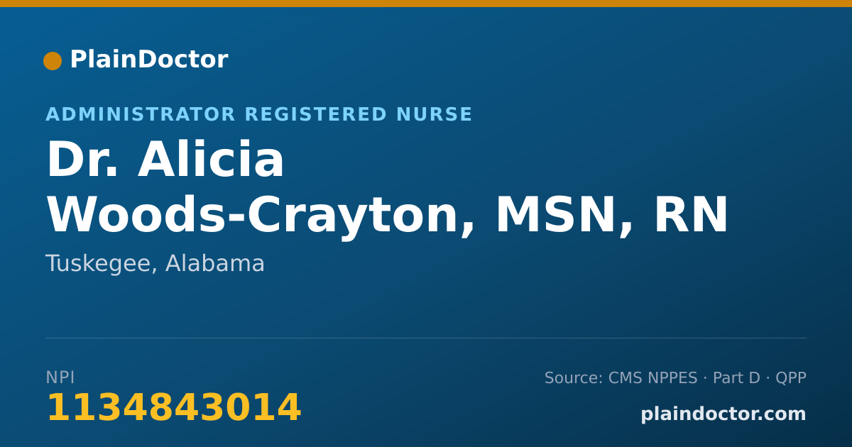 Shareable card for Alicia Woods-Crayton, MSN, RN - Administrator Registered Nurse, Tuskegee, AL