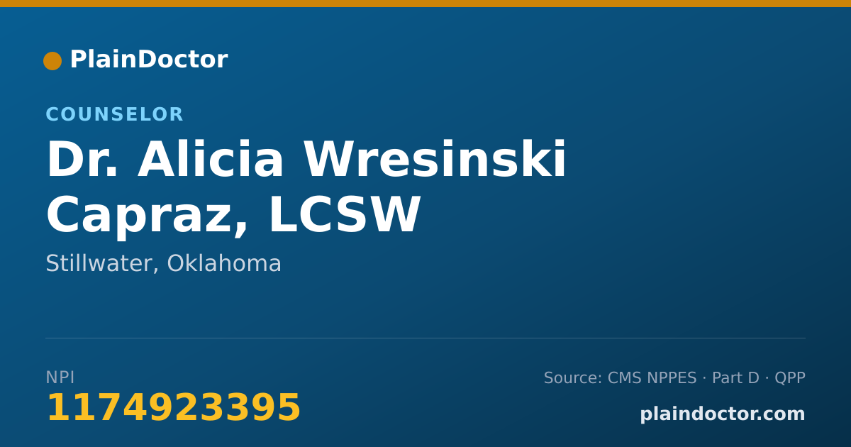 Shareable card for Alicia Wresinski Capraz, LCSW - Counselor, Stillwater, OK