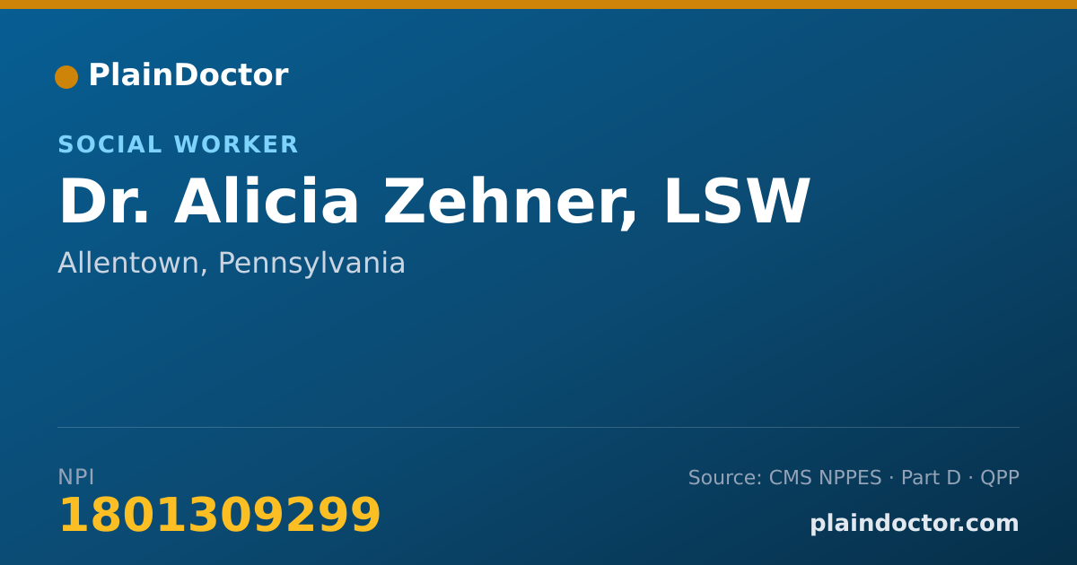Shareable card for Alicia Zehner, LSW - Social Worker, Allentown, PA