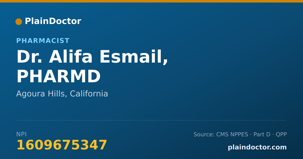 Shareable card for Alifa Esmail, PHARMD - Pharmacist, Agoura Hills, CA