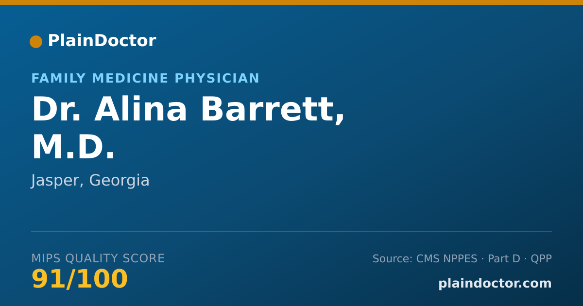 Shareable card for Alina Barrett, M.D. - Emergency Medicine Physician, Jasper, GA