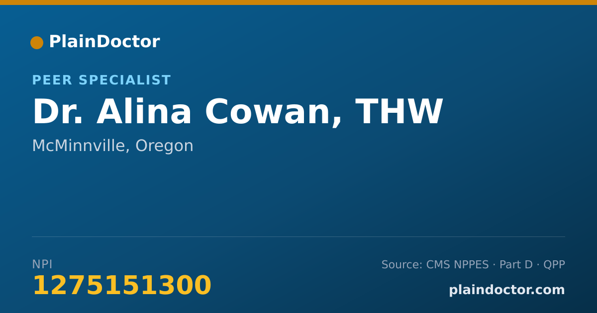 Shareable card for Alina Cowan, THW - Peer Specialist, McMinnville, OR