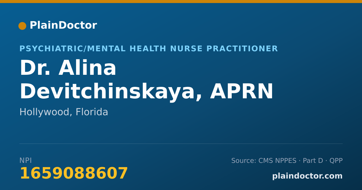 Shareable card for Alina Devitchinskaya, APRN - Psychiatric/Mental Health Nurse Practitioner, Hollywood, FL