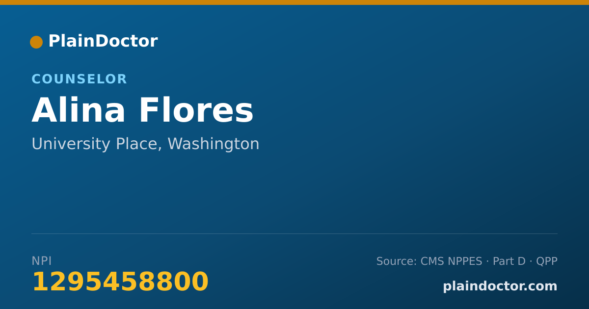 Shareable card for Alina Flores - Counselor, University Place, WA