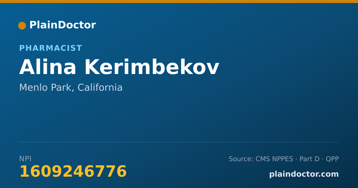 Shareable card for Alina Kerimbekov - Pharmacist, Menlo Park, CA