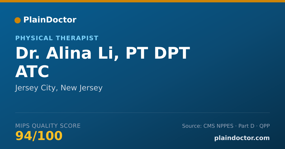 Shareable card for Alina Li, PT  DPT  ATC - Physical Therapist, Jersey City, NJ