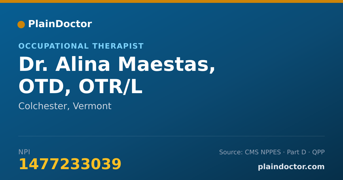 Shareable card for Alina Maestas, OTD, OTR/L - Occupational Therapist, Colchester, VT