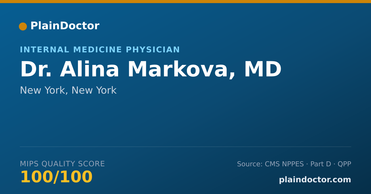 Shareable card for Alina Markova, MD - Internal Medicine Physician, New York, NY