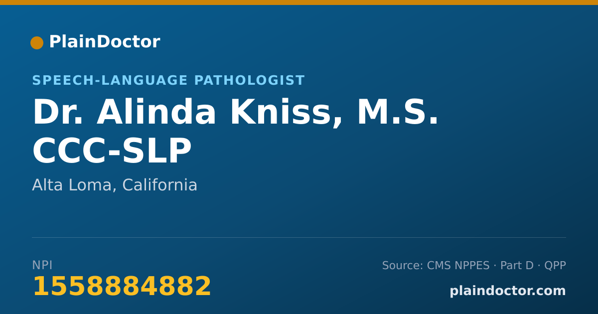 Shareable card for Alinda Kniss, M.S. CCC-SLP - Speech-Language Pathologist, Alta Loma, CA
