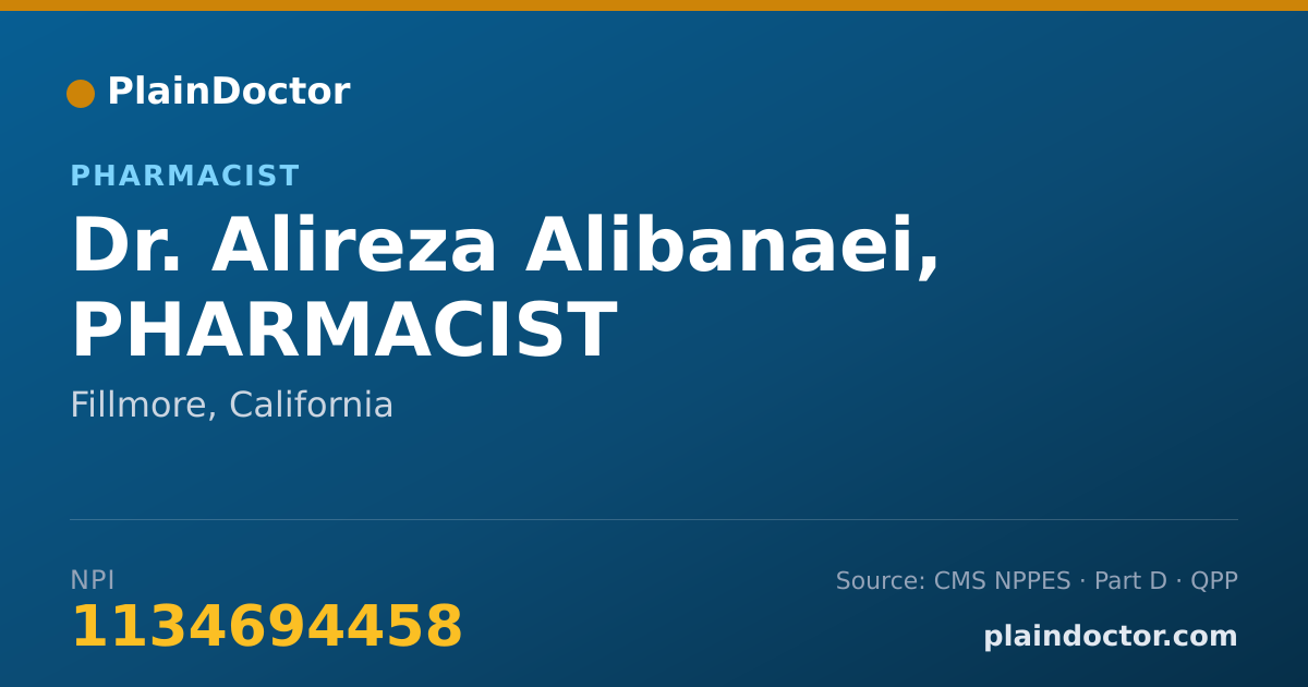 Shareable card for Alireza Alibanaei, PHARMACIST - Pharmacist, Fillmore, CA